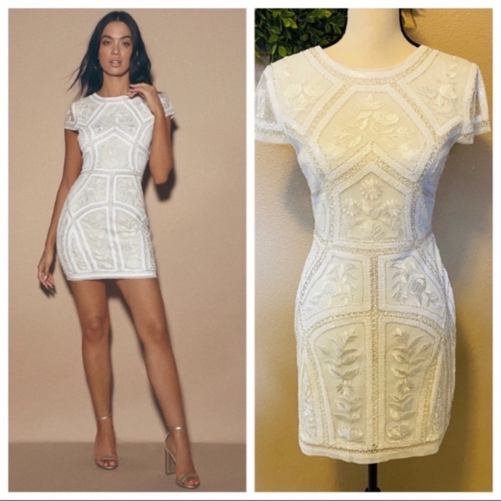 NWOT Lulus Spread Your Shine White Sequin Embroidered Bodycon Dress - Picture 3 of 16